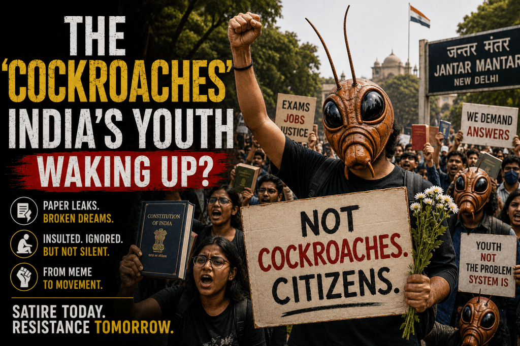 AI generated image showing Cockroach Janta Party Protest against Education Minister